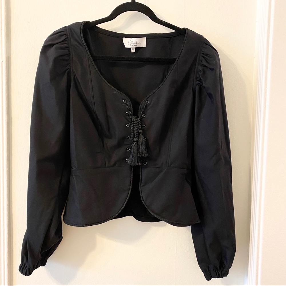 L'Academie The Lauren Blouse Black Size Medium - Picture 2 of 8